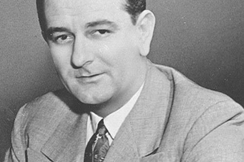 Black and white photo of Lyndon B Johnson