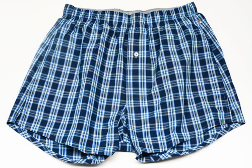 Pair of blue, plaid men's boxers