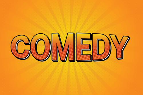 Word Comedy in popart orange and yellow color gradient modern style